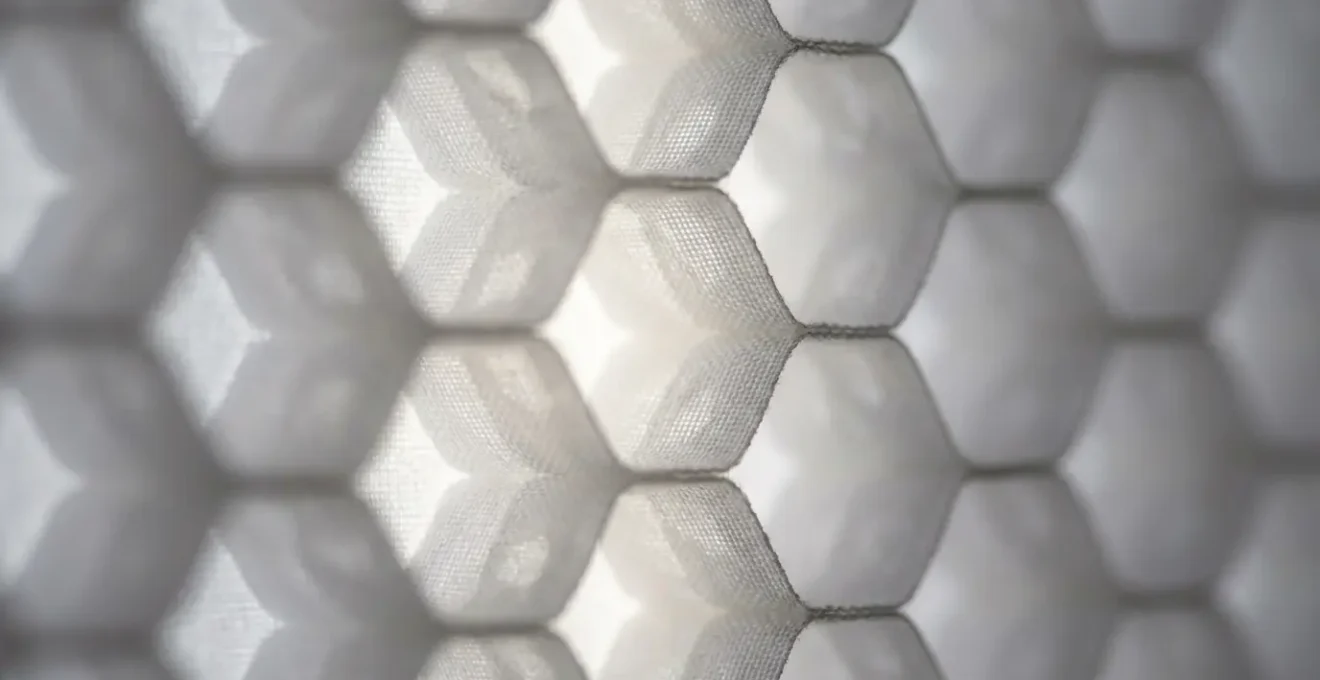 Macro shot of honeycomb blind structure showing air pockets