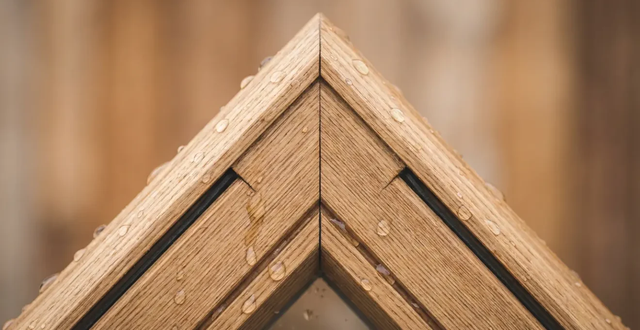 Detailed cross-section view of timber window joint system with floating channels and compression gaskets