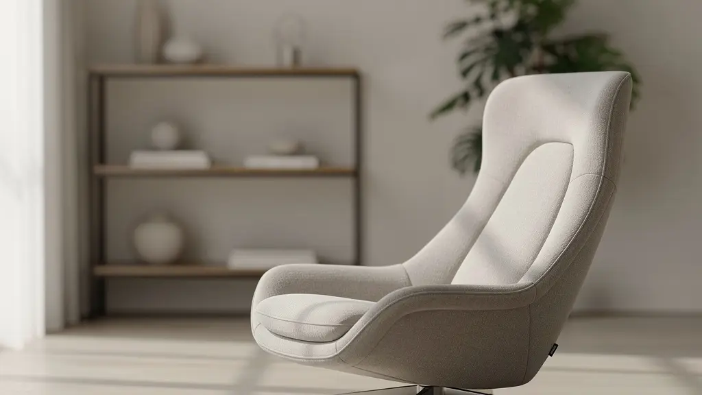Professional ergonomic lounge chair with visible lumbar support curve in modern living room setting