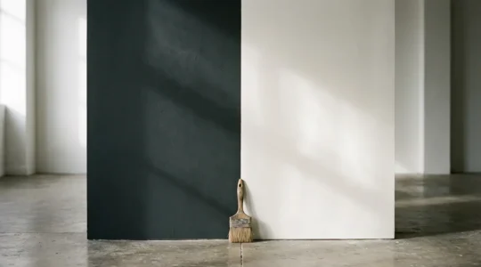 Comparison of matte and satin paint finishes on an interior wall showing light reflection differences