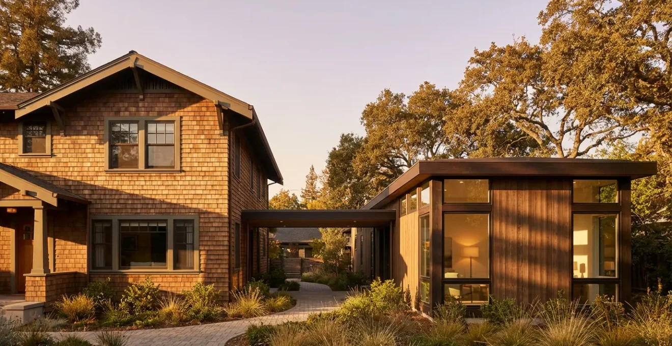Modern home with seamless architectural addition showcasing multigenerational living spaces