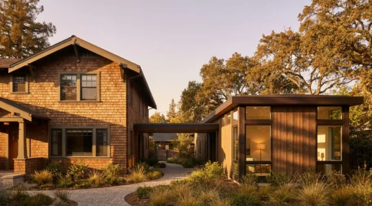 Modern home with seamless architectural addition showcasing multigenerational living spaces