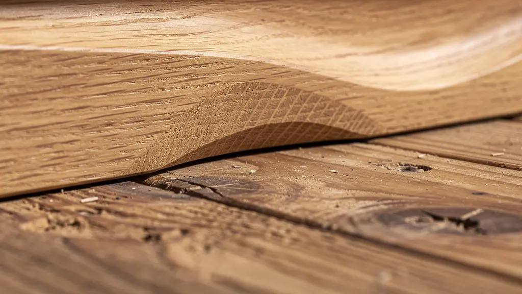 Close-up of perfectly scribed cabinet plinth following floor contours