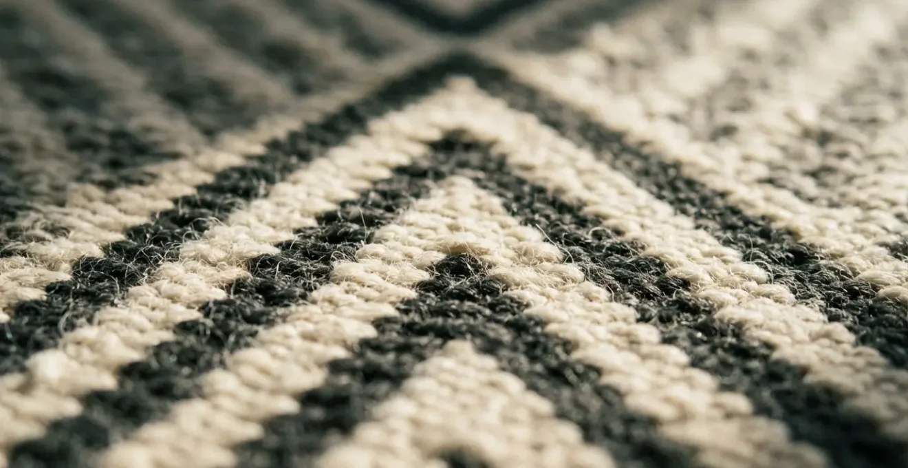 Close-up macro shot of chevron geometric rug pattern showing texture and directional lines