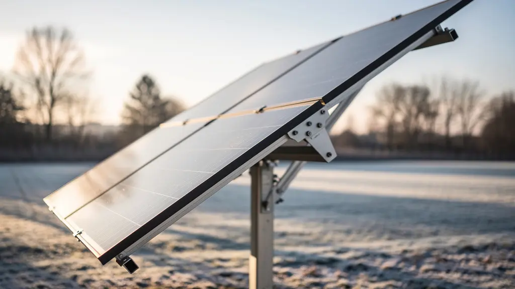 Solar panel positioned at optimal winter angle with sun path visualization