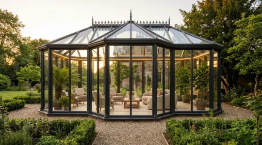 Victorian-style conservatory with modern energy-efficient glazing and traditional ornate detailing